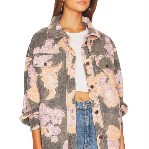 New Free People Printed Ruby Jacket in Charcoal Combo - Picture 3 of 12